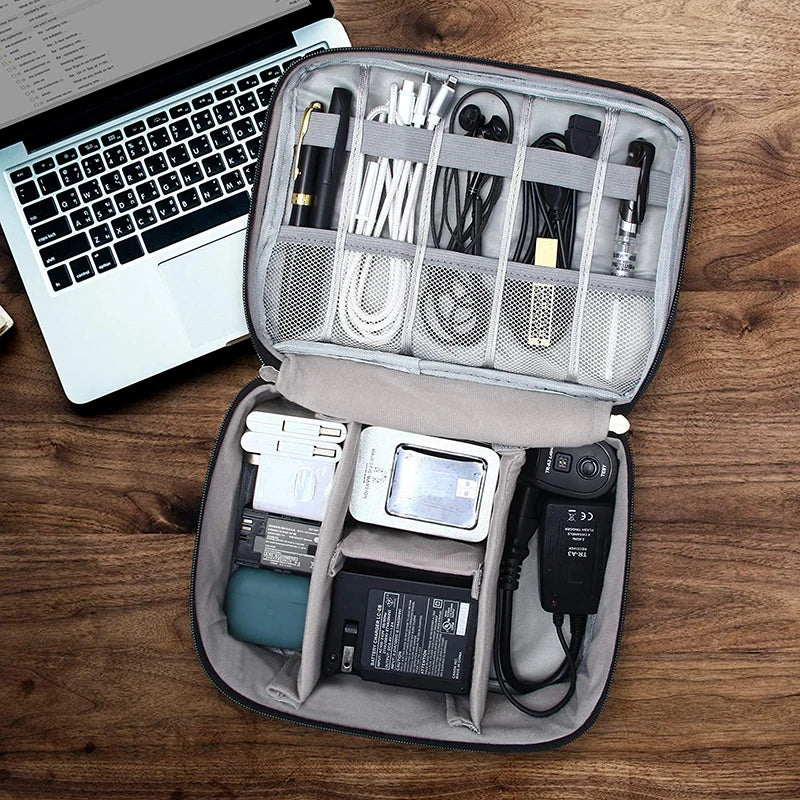 (New) - Portable Electronic Organizer: Streamlined Cable & Device Storage bag
