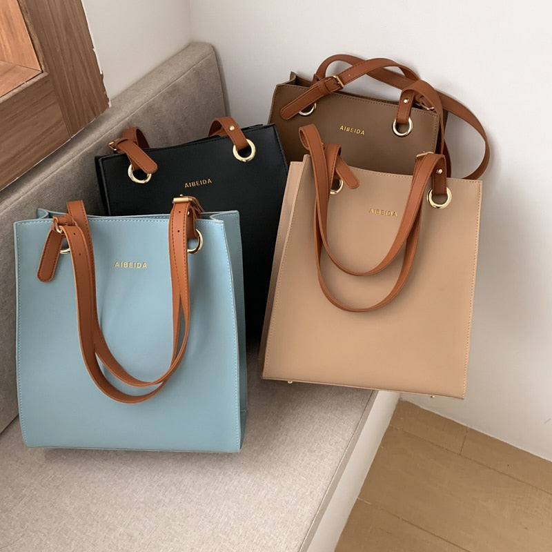 Leather Tote Bag with Zipper
