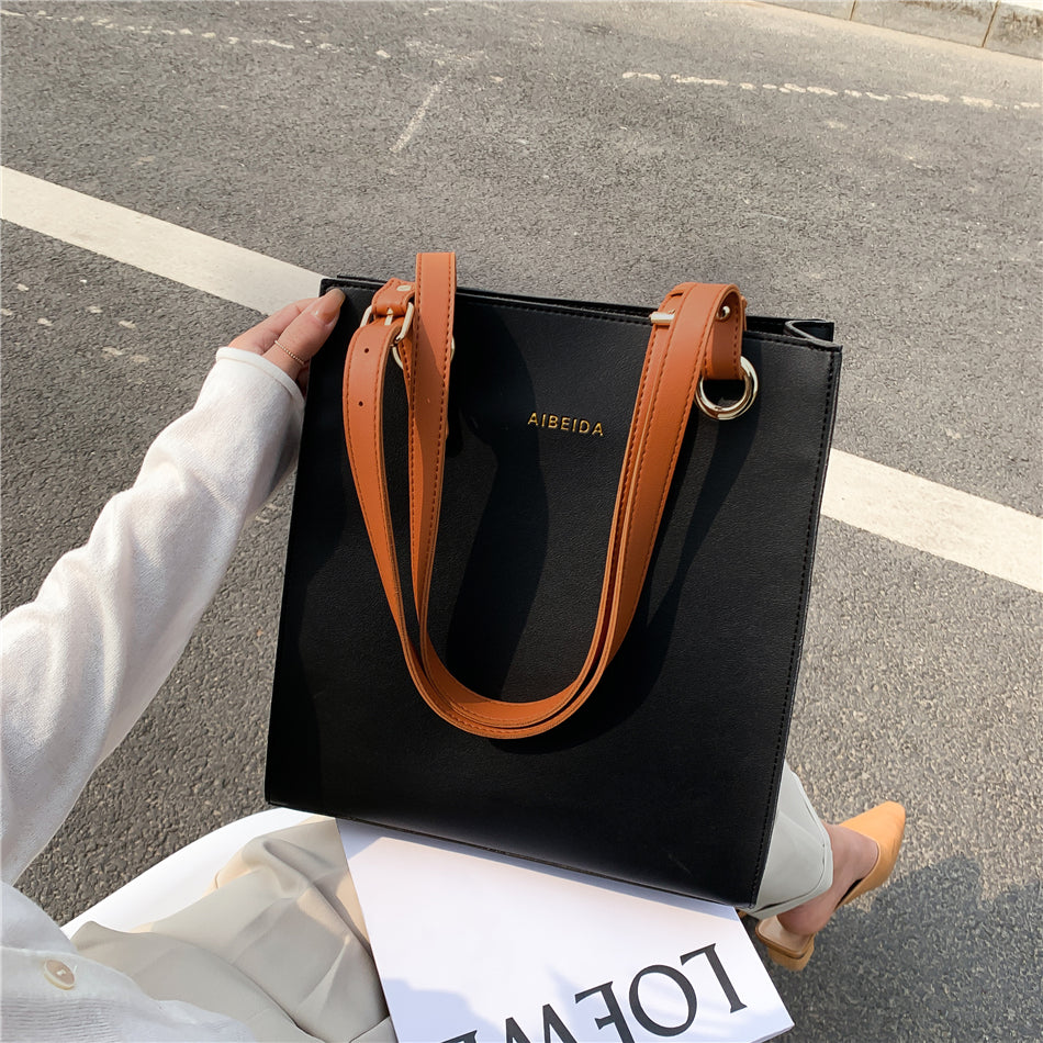 Leather Tote Bag with Zipper